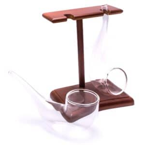 Set of 2 Brandy Pipe Sipping Glasses & Wooden Stand