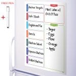 Magnetic Daily Planner Board With Shopping List on a fridge