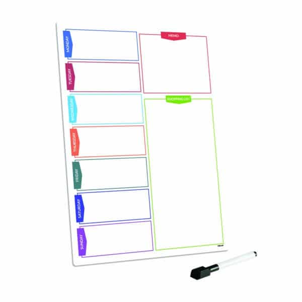 Magnetic Daily Planner Board With Shopping List on a fridge