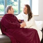 Snug-Rug DELUXE Blanket with Sleeves Mulberry Red and Cream