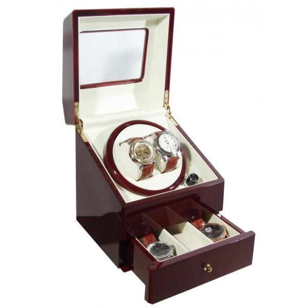 Burgundy Deluxe Automatic Double Watch Winder with Drawer