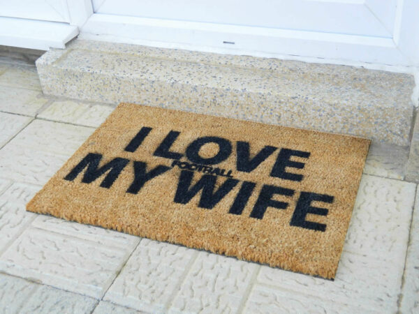 I Love Football My Wife Funny Coir Doormat