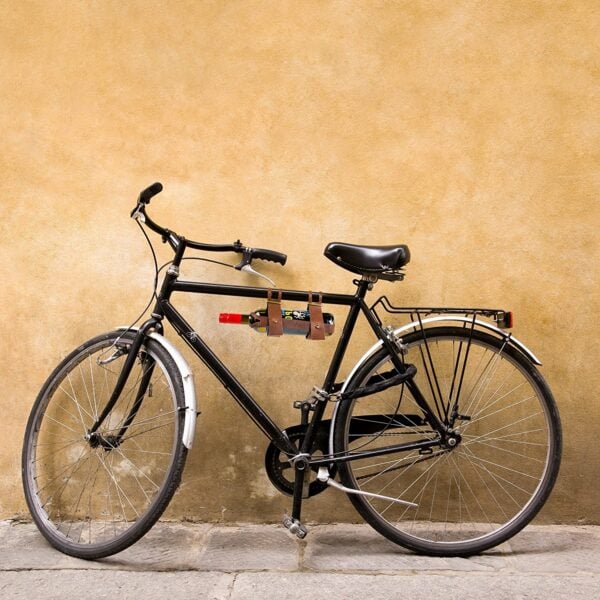 Leather Wine Bottle Holder on a Bicycle