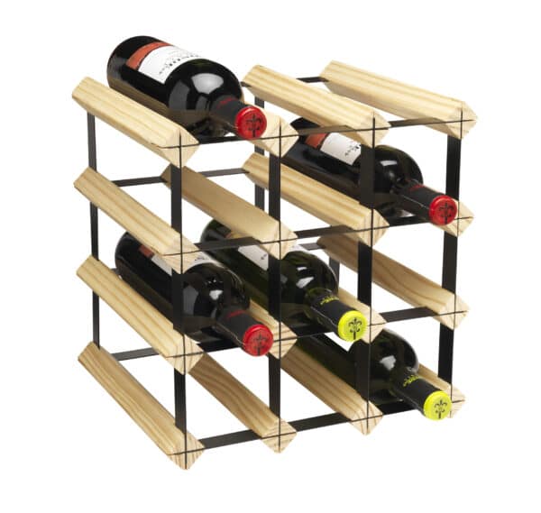 12 bottle Wood & Metal Wine Rack Stackable