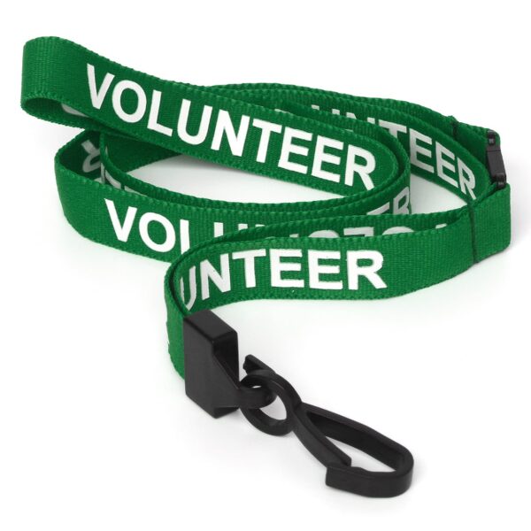 Pre-printed VOLUNTEER Lanyard with Plastic Clip & Safety Catch Green