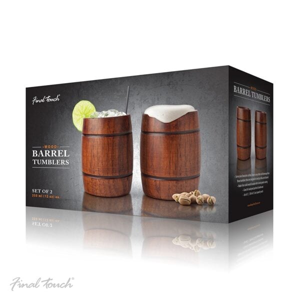 Final Touch Wood Barrel Tumblers Wooden Cocktail Glasses