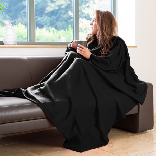 Snug-Rug COSY Fleece Blanket with Sleeves Black