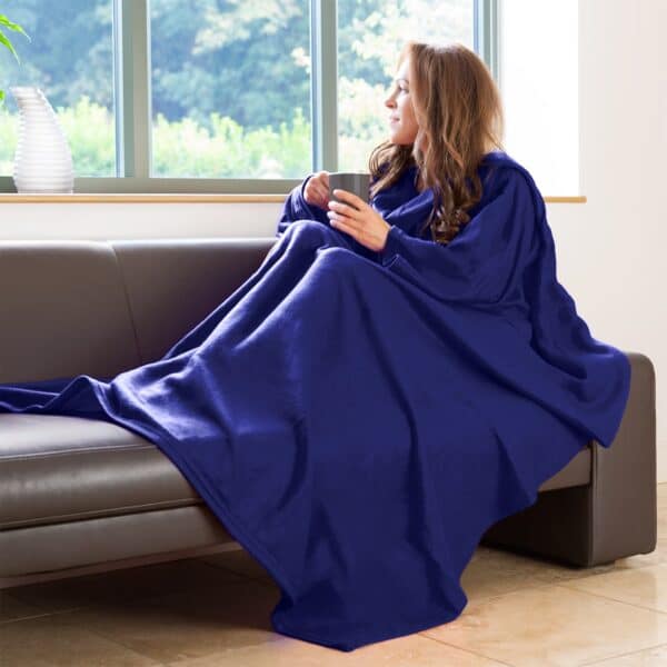 Snug-Rug COSY Fleece Blanket with Sleeves Navy Blue