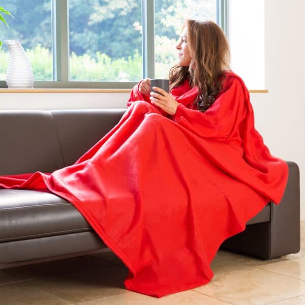 Snug-Rug COSY Fleece Blanket with Sleeves Red
