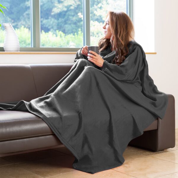 Snug-Rug COSY Fleece Blanket with Sleeves Grey