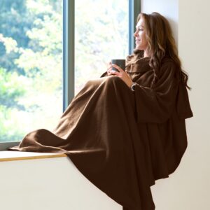 Snug-Rug COSY Fleece Blanket with Sleeves Chocolate Brown
