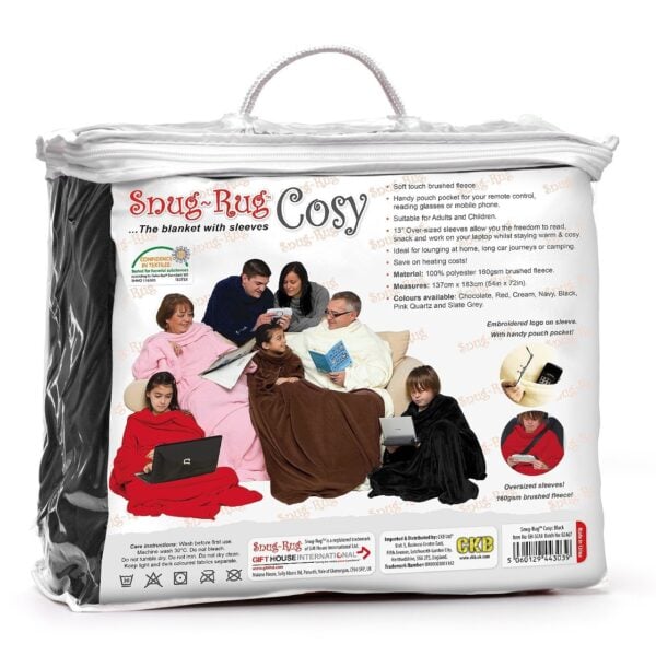 Black Cosy Snug Rug Sleeved blanket
