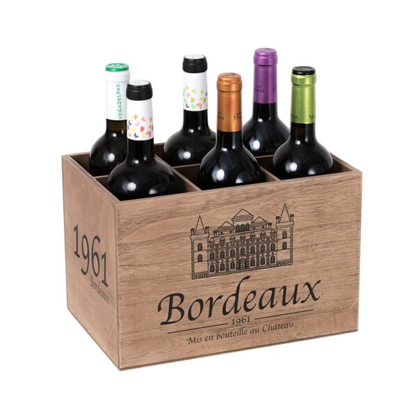 Wine 6 Bottle Holder Rustic Wood Crate Storage Rack Display