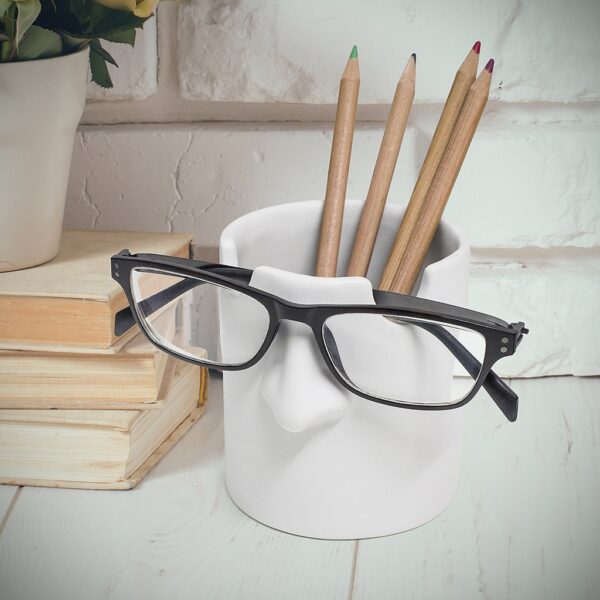 White Mr Tidy Pen Pencil Pot Reading Eye Glasses Holder Novelty