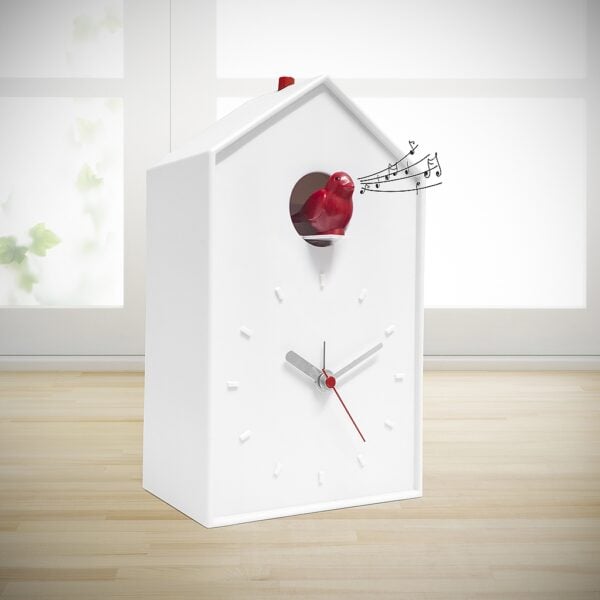 Cuckoo Alarm Clock Modern White Plastic Battery Operated