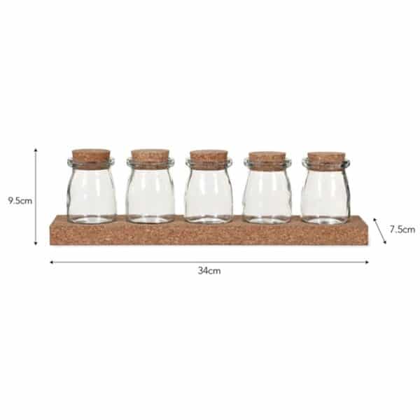 Set of 5 Small Cork Spice Storage Jars With Rack