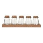 Set of 5 Small Cork Spice Storage Jars With Rack
