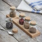 Set of 5 Small Cork Spice Storage Jars With Rack