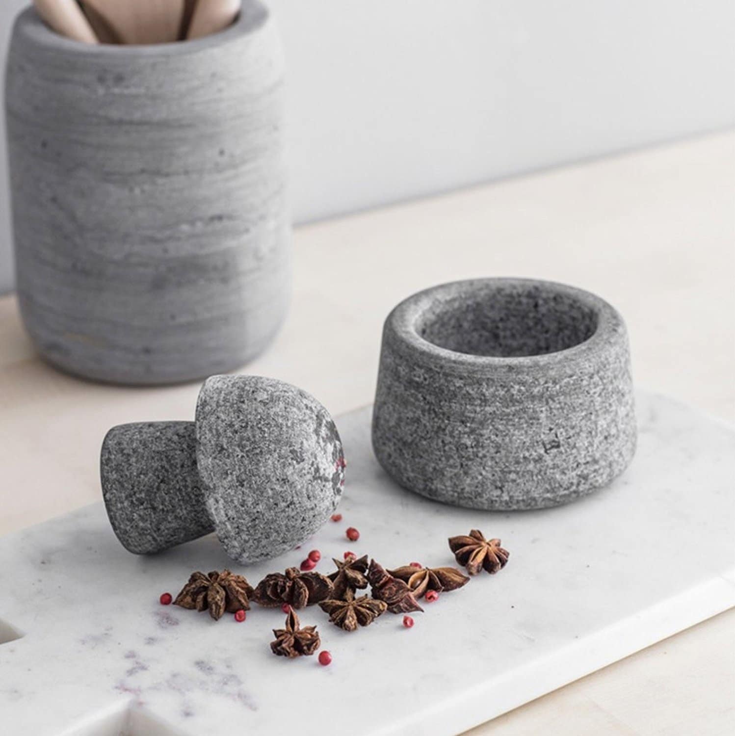 CKB Ltd® Mortier et pilon en granit pour épices graines outil de cuisine traditionnel en grès naturel grand herbes sel et poivre