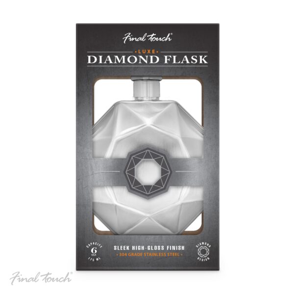 Silver Diamond Hip Flask Packaged