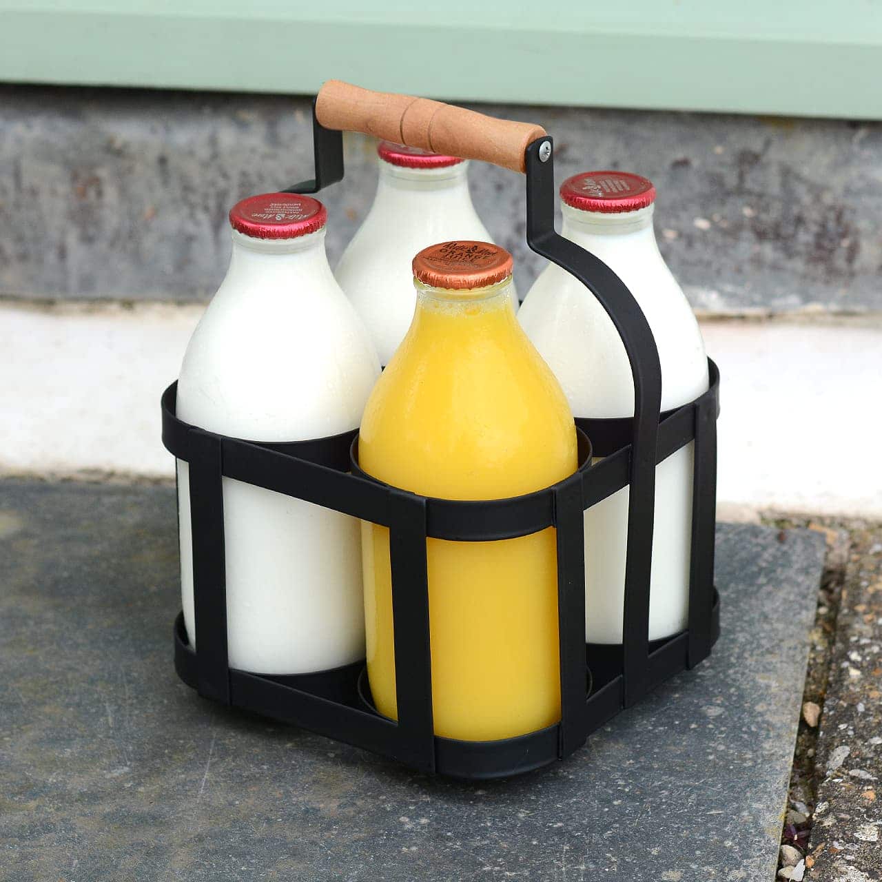 Small Milk Bottles And Metal Holder