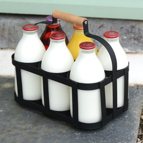 Vintage Steel Milk Bottle Holder Delivery Carrier 6 Bottles