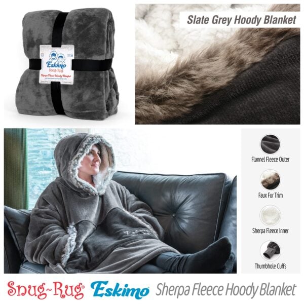 Snug Rug Eskimo Blanket Hoodie Grey