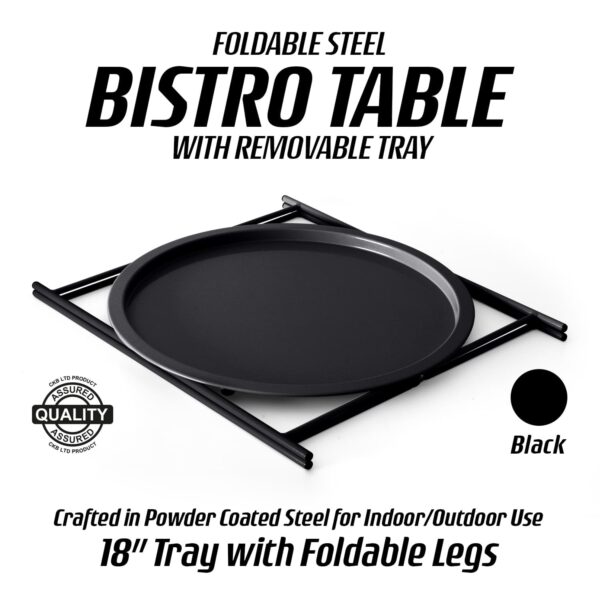 Black Steel Outdoor Bistro Table Foldable With Removable Tray