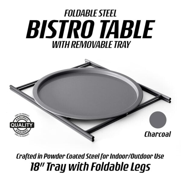 Charcoal Grey Steel Outdoor Bistro Table Foldable With Removable Tray