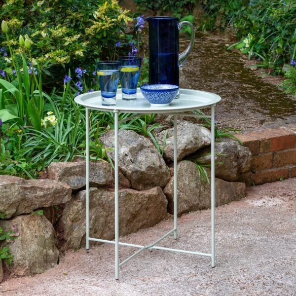 Clay Steel Outdoor Bistro Table Foldable With Removable Tray