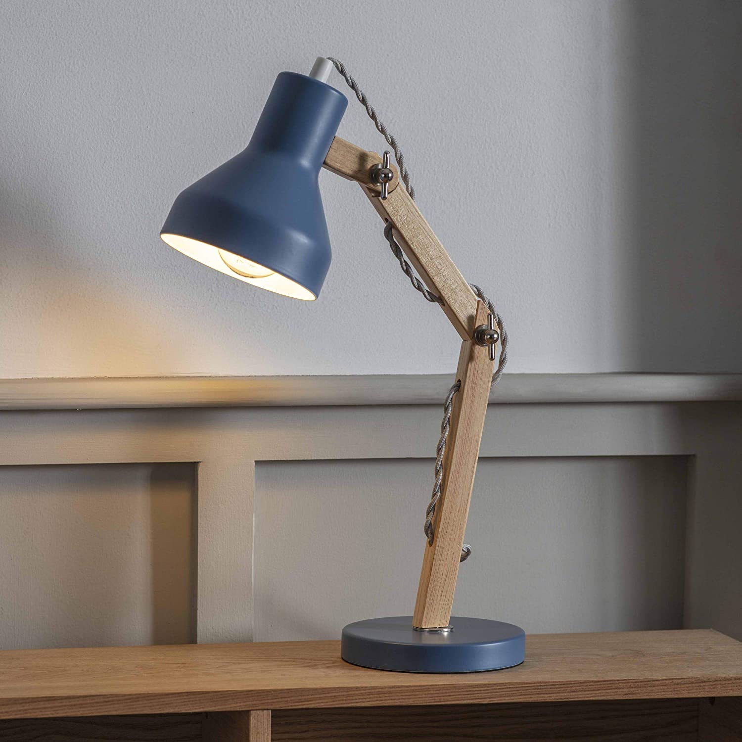 Blue Desk Lamp Bedside Reading Light, Bedside Table Lamp With Reading Arm