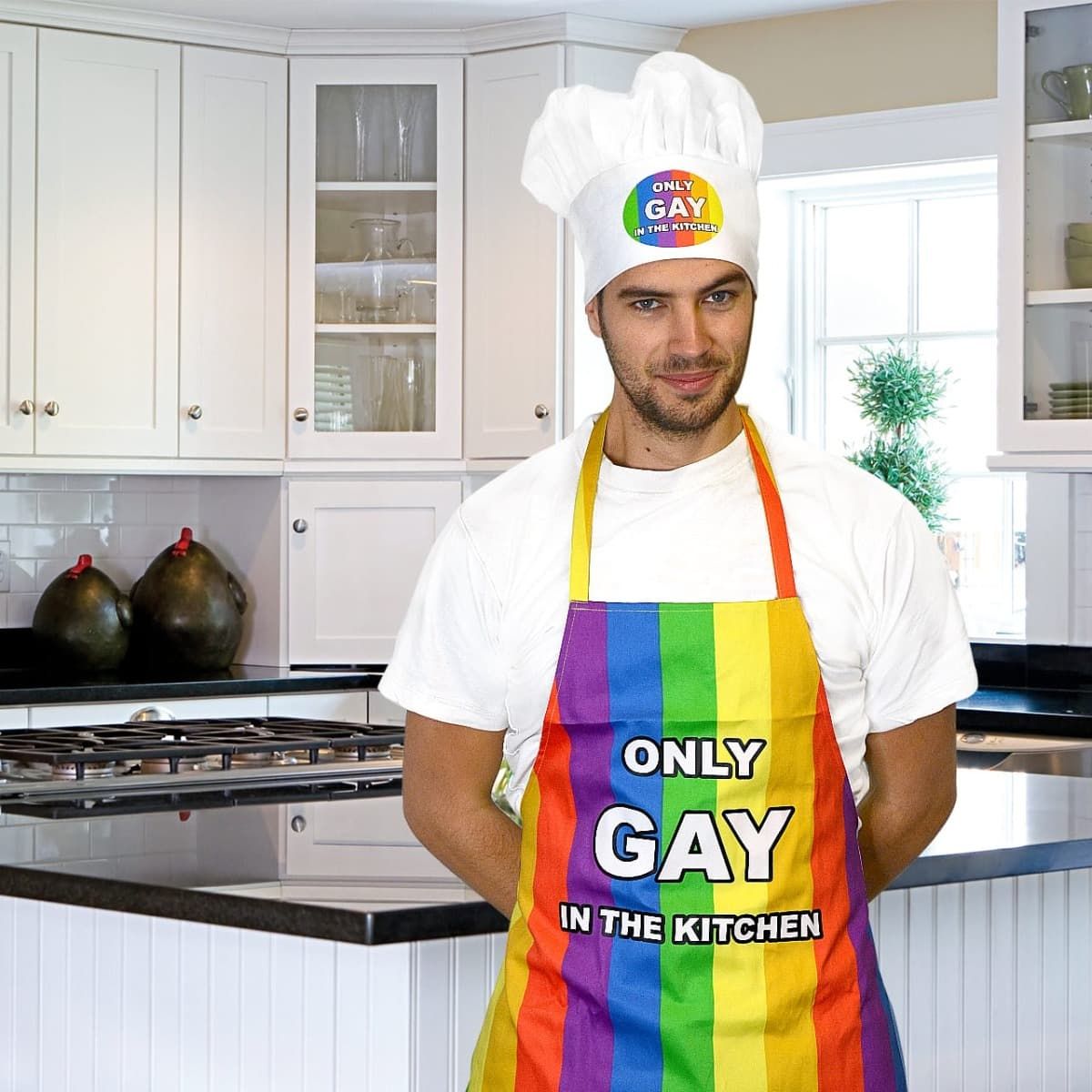 Only Gay in the Kitchen Apron and Hat BBQ Novelty Gift Set
