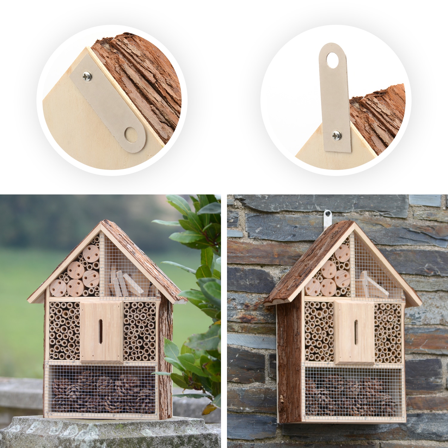 GRANDE insetto ape casa in legno Insetto Albergo Rifugio in legno naturale da giardino nido di NUOVO 