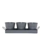 Set of 3 Indoor Metal Plant Pots & Tray