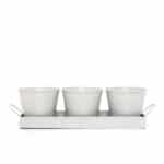 Set of 3 Indoor Metal Plant Pots & Tray