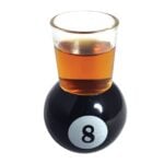 Set of 6 Pool Novelty Shot Glasses & Rack Serving Tray