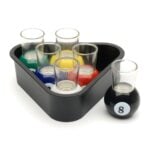 Set of 6 Pool Novelty Shot Glasses & Rack Serving Tray