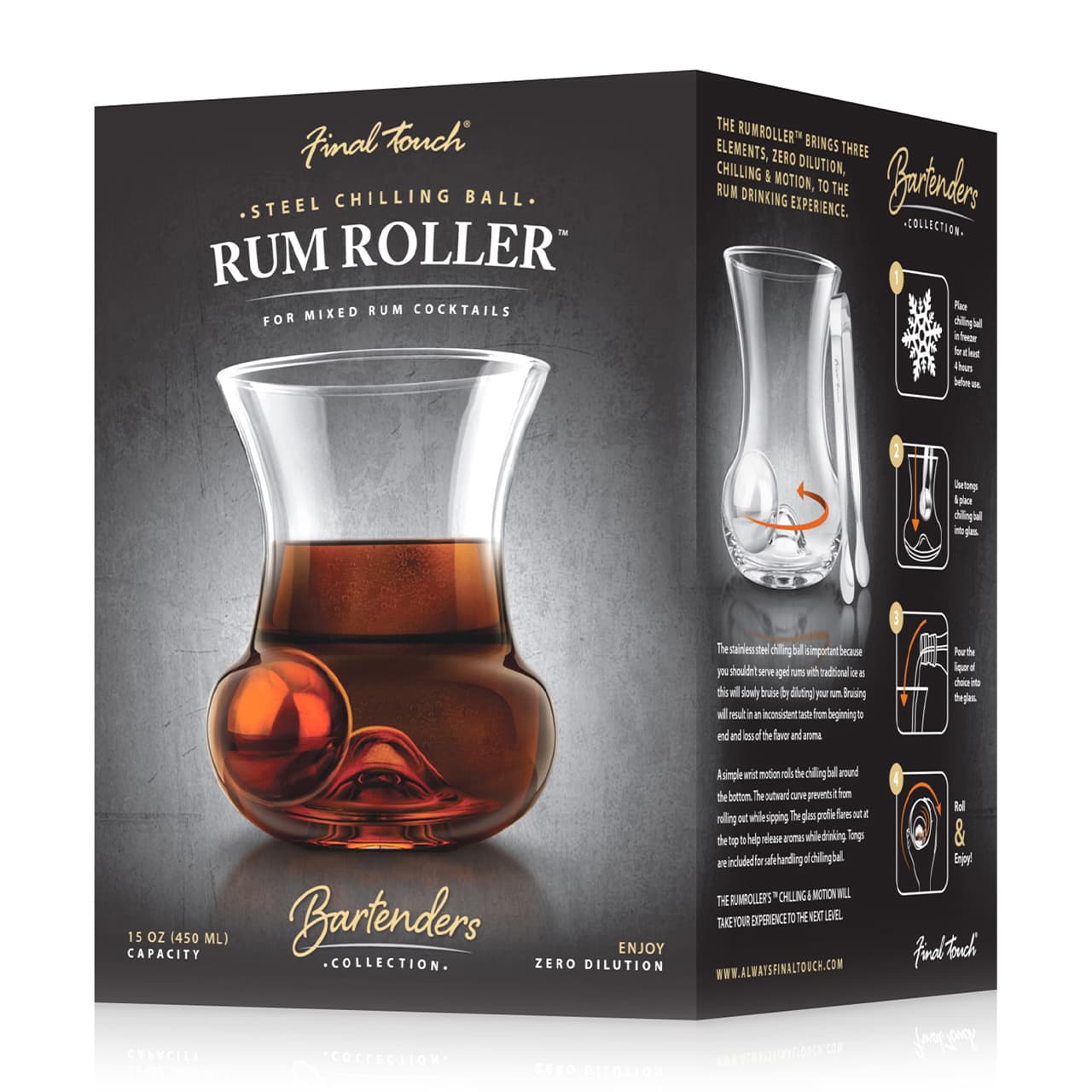 450ml Rum Roller with Steel Chilling Ball & Tongs