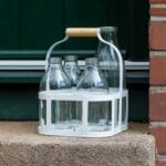 4 Bottle White Metal Milk Crate