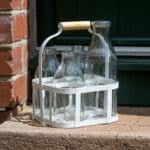 4 Bottle White Metal Milk Crate