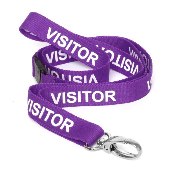 Pre-printed VISITOR Lanyard with Metal Clip & Safety Catch Purple