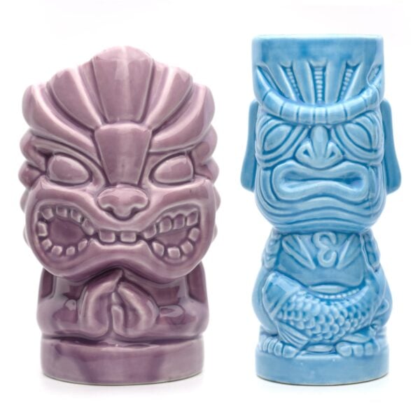 Bar Bespoke Tiki Ceramic Beakers (Mug/Cup) (Blue & Purple) (Set of 2)