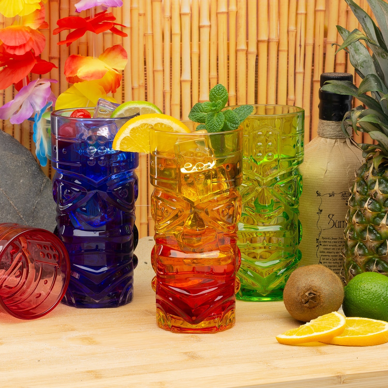 Bar Bespoke Coloured Tiki Highball Glasses (450ml) (Set of 4)