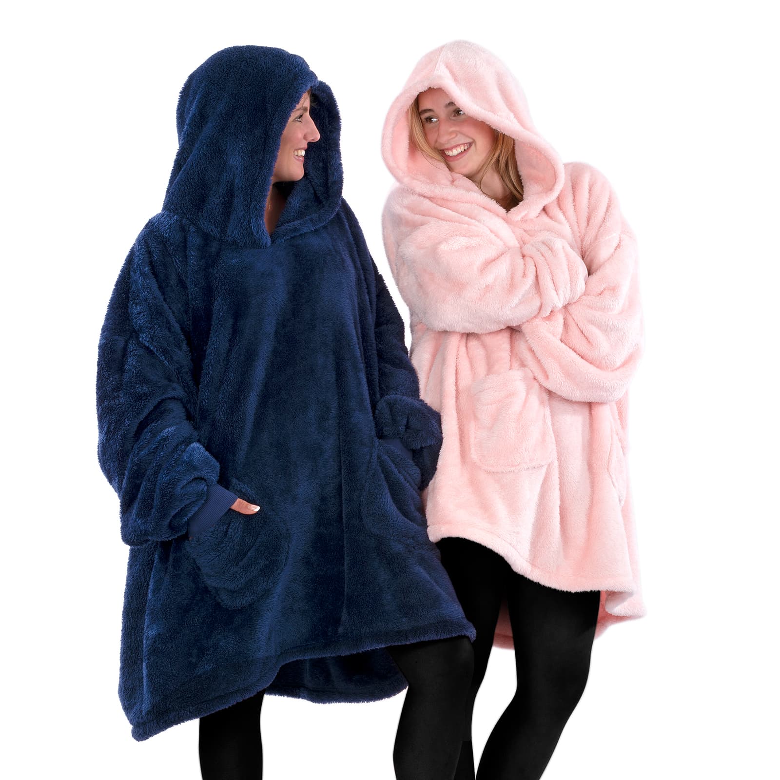 Snug-Rug Hoodie Blanket (Pink Quartz and Navy Blue)