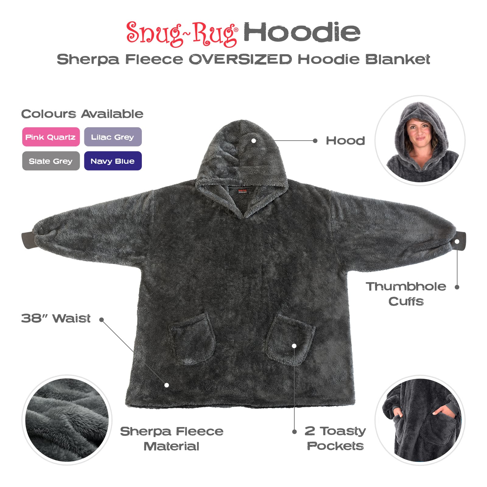 Snug-Rug Hoodie Blanket (Slate Grey)