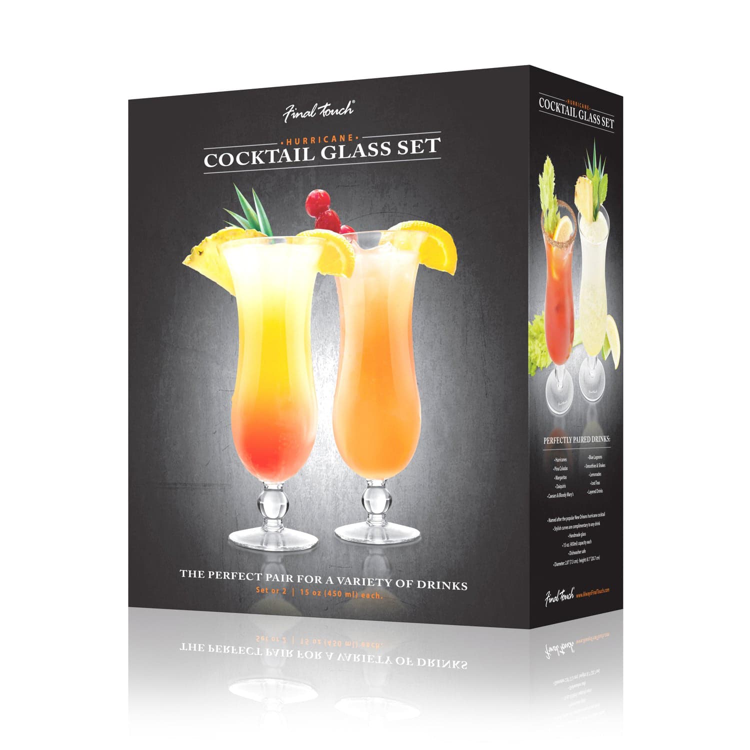 Final Touch Hurricane Cocktail Glass Set (Set of 2)
