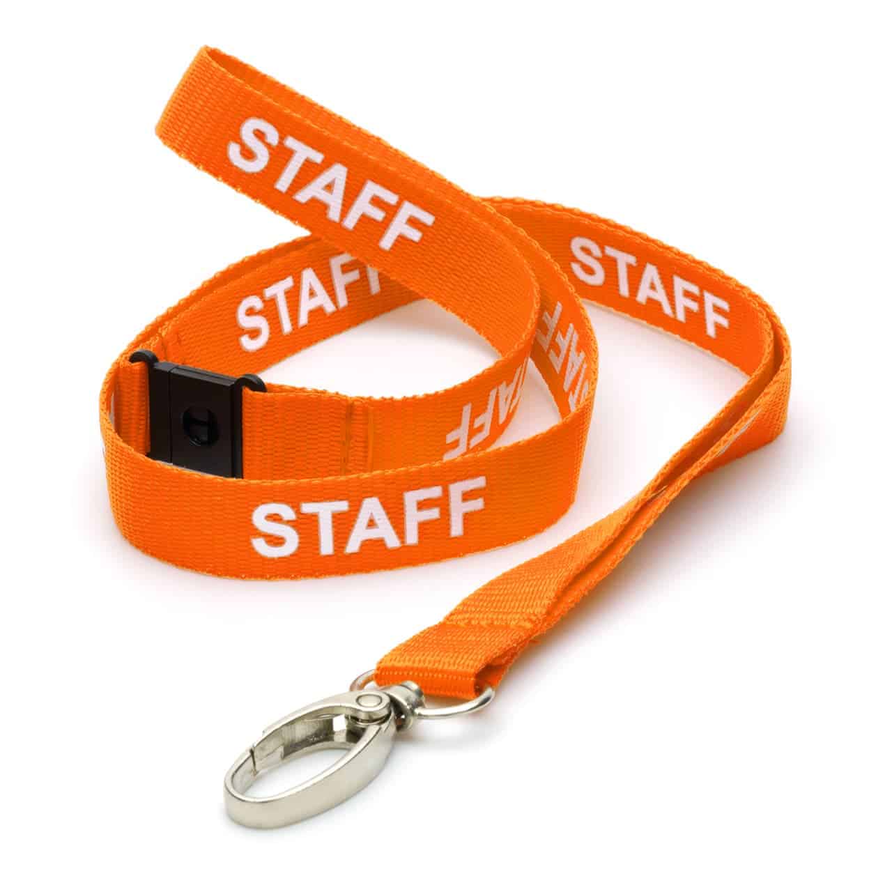 Pre-printed STAFF Lanyard with Metal Clip & Safety Catch Orange