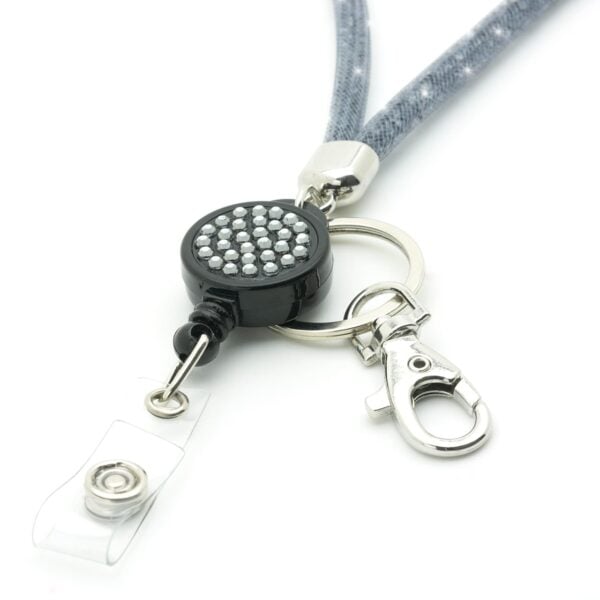 Sparkly Rhinestone Lanyard with Retractable Holder and Metal Clip