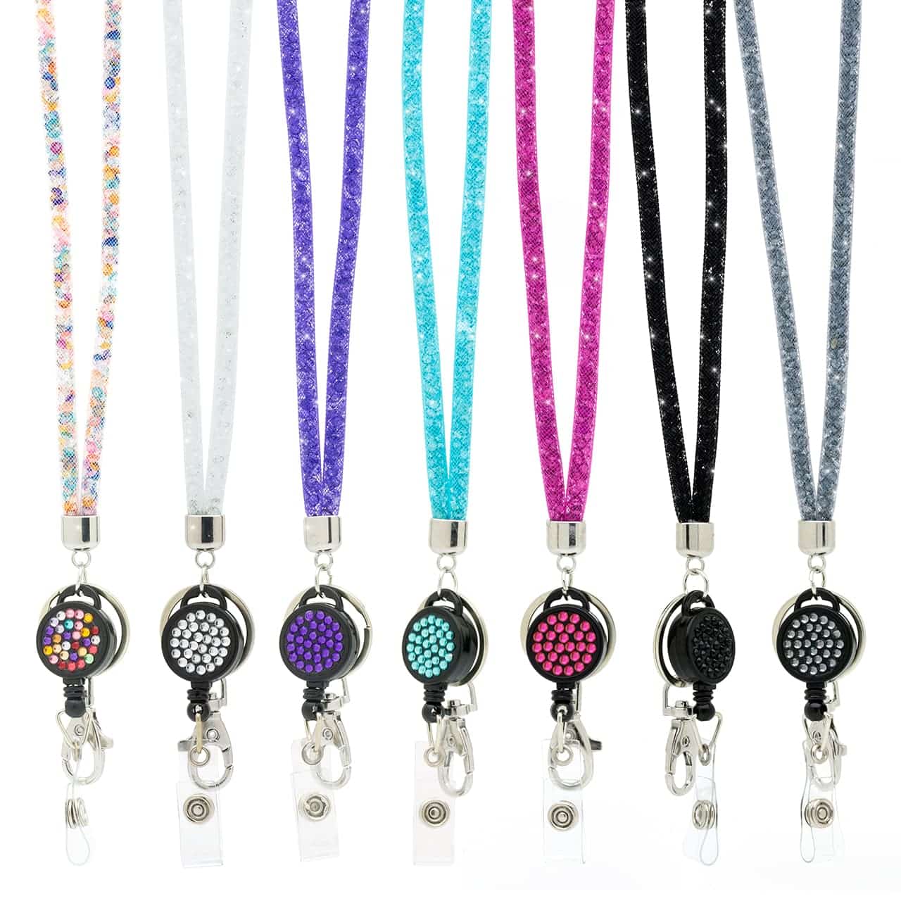 Sparkly Lanyard with a Split Ring, Metal Clip & Retractable Reel Holder