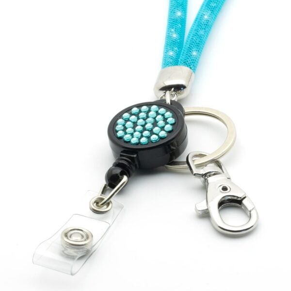 Sparkly Rhinestone Lanyard with Retractable Holder and Metal Clip